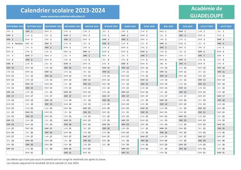 calendrier 2024 2025 guadeloupe